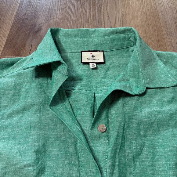 Tuckernuck Callahan Linen Shirt Dress sea green size M medium resort long sleeve - Picture 11 of 13